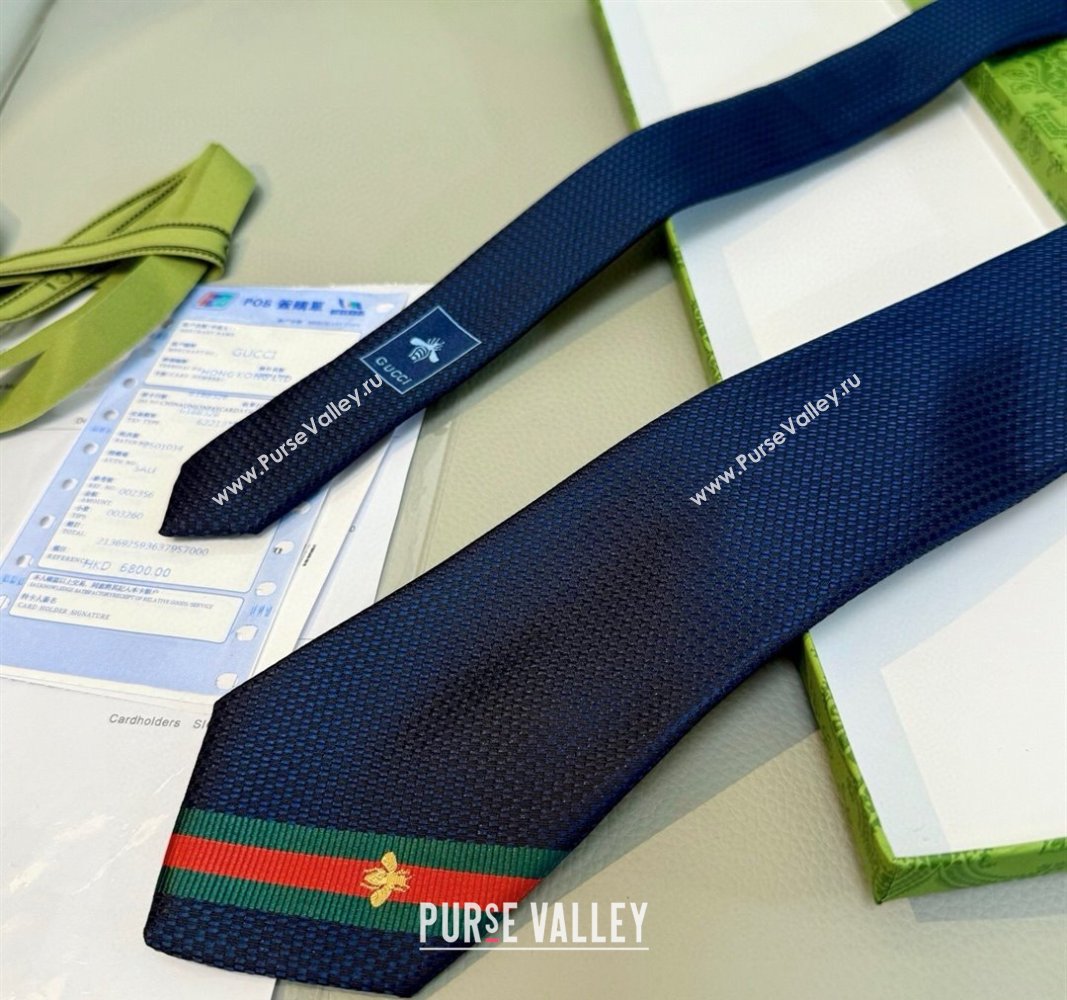 Gucci Bee Web Silk Tie Blue 2025 451528 (XMN-250513009)