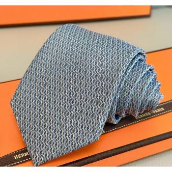 Hermes 7 Infini Mesh Silk Tie Blue 2025 H051303 (XMN-250513011)