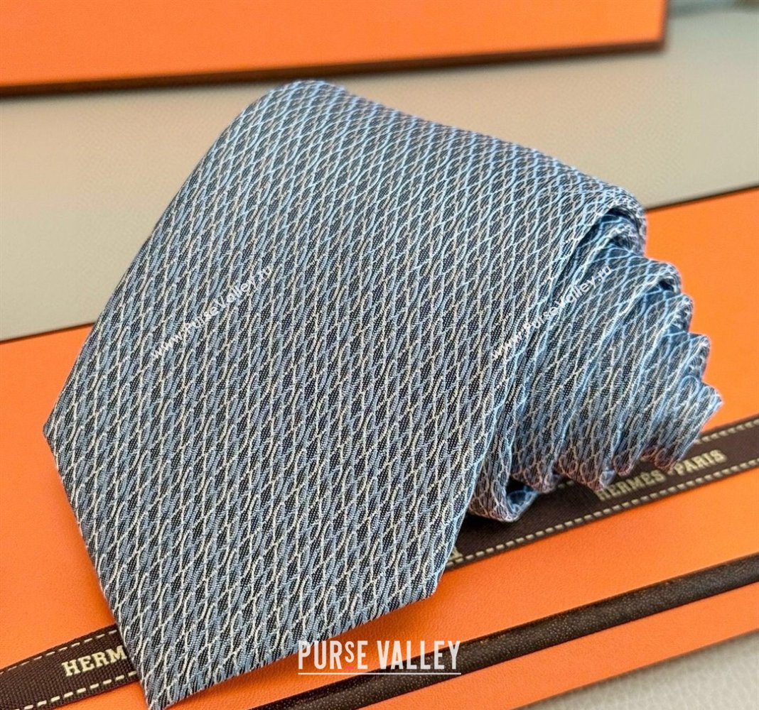 Hermes 7 Infini Mesh Silk Tie Blue 2025 H051303 (XMN-250513011)