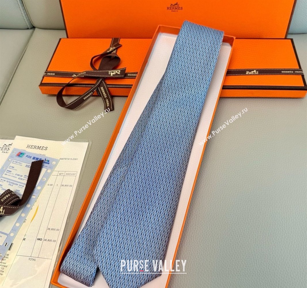 Hermes 7 Infini Mesh Silk Tie Blue 2025 H051303 (XMN-250513011)