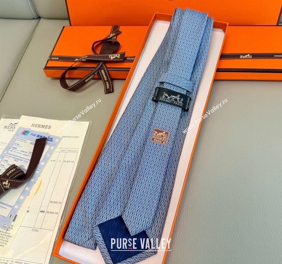 Hermes 7 Infini Mesh Silk Tie Blue 2025 H051303 (XMN-250513011)