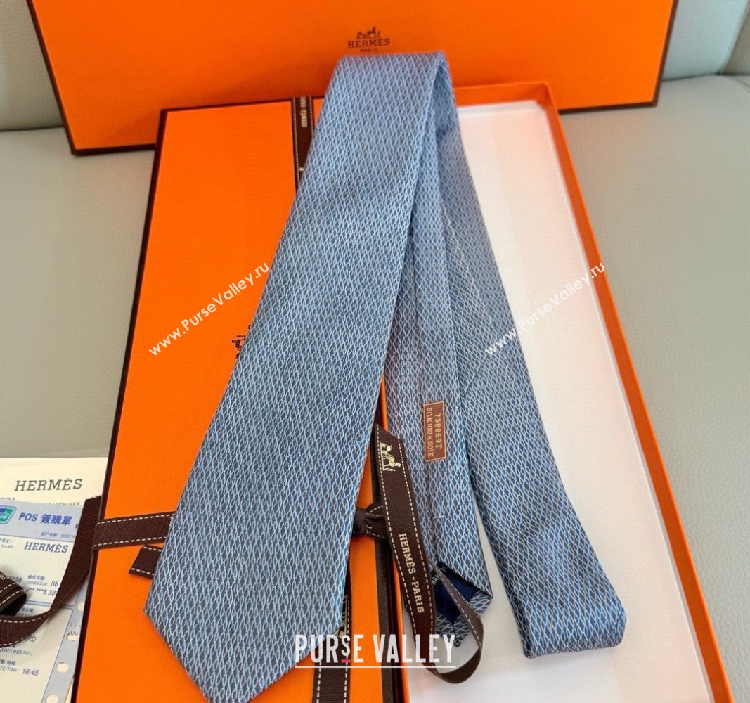 Hermes 7 Infini Mesh Silk Tie Blue 2025 H051303 (XMN-250513011)