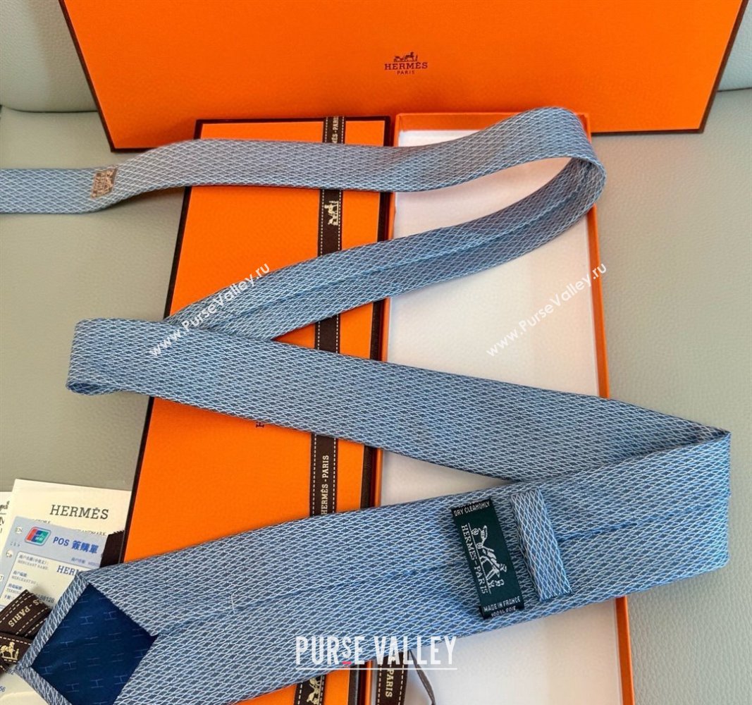 Hermes 7 Infini Mesh Silk Tie Blue 2025 H051303 (XMN-250513011)