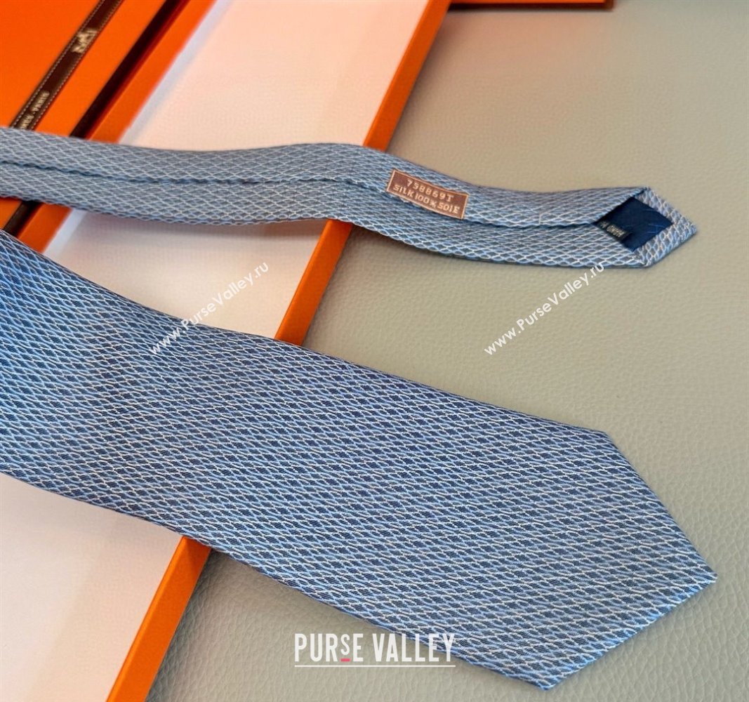 Hermes 7 Infini Mesh Silk Tie Blue 2025 H051303 (XMN-250513011)