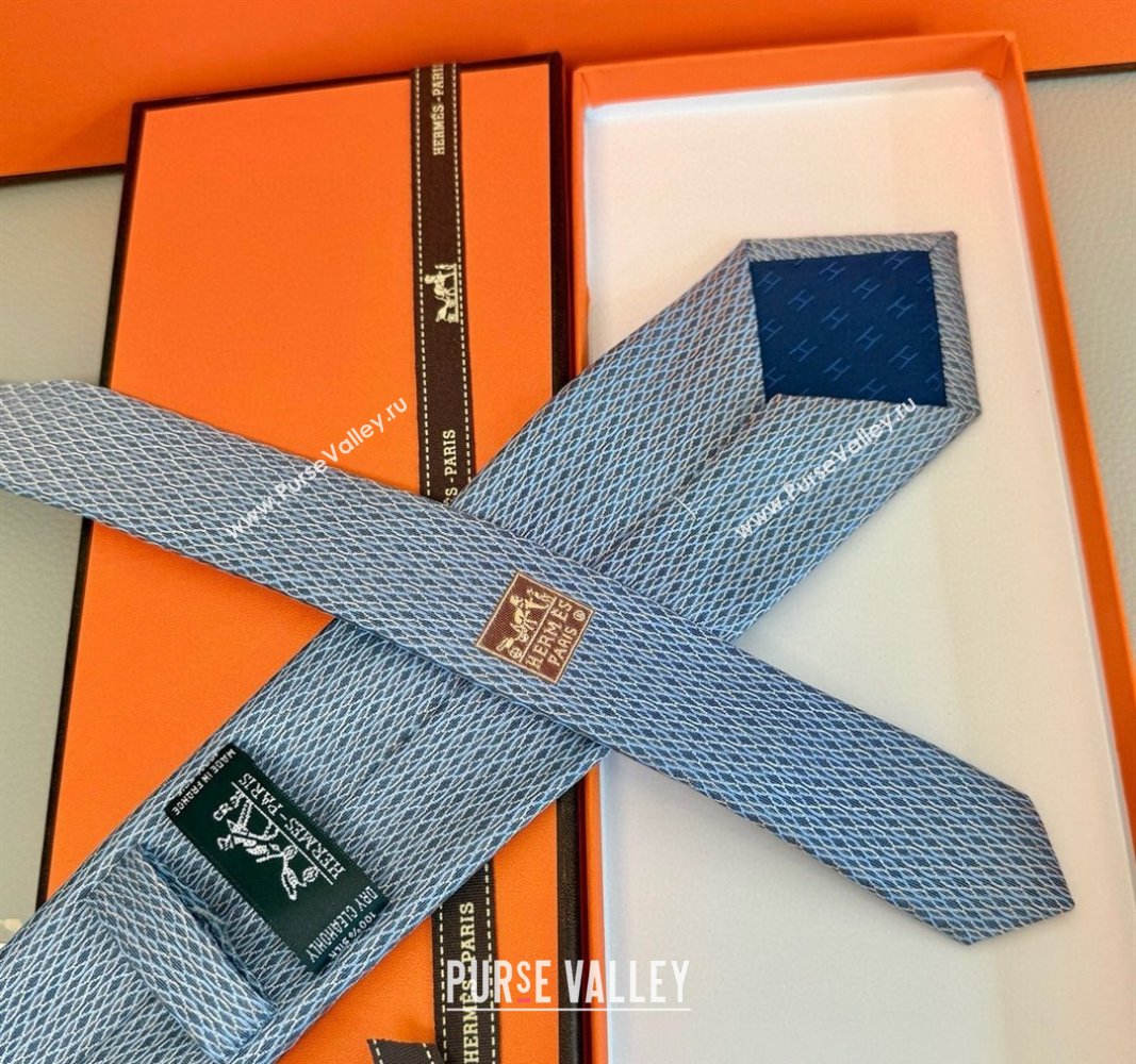 Hermes 7 Infini Mesh Silk Tie Blue 2025 H051303 (XMN-250513011)