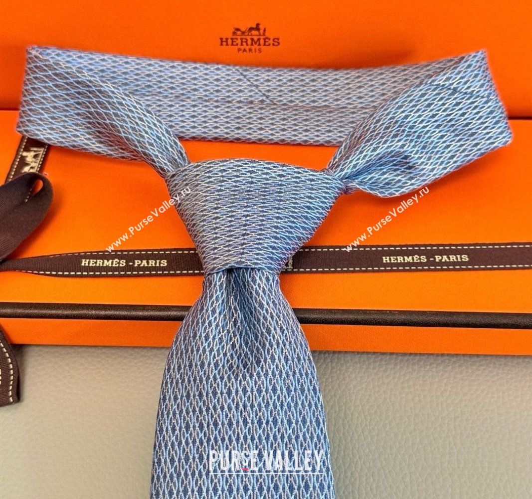 Hermes 7 Infini Mesh Silk Tie Blue 2025 H051303 (XMN-250513011)