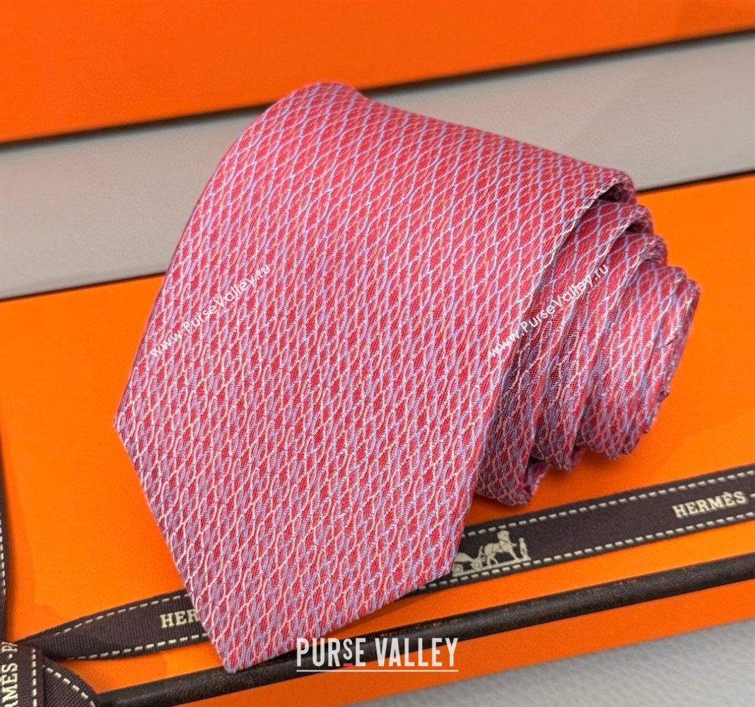 Hermes 7 Infini Mesh Silk Tie Red 2025 H051303 (XMN-250513012)