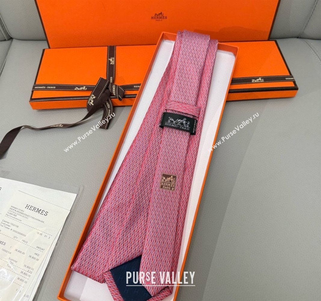 Hermes 7 Infini Mesh Silk Tie Red 2025 H051303 (XMN-250513012)