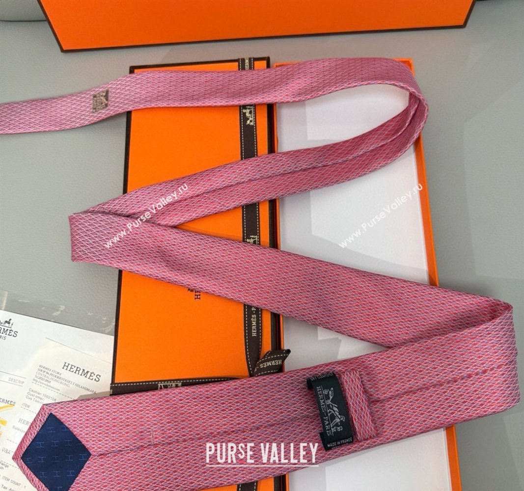 Hermes 7 Infini Mesh Silk Tie Red 2025 H051303 (XMN-250513012)