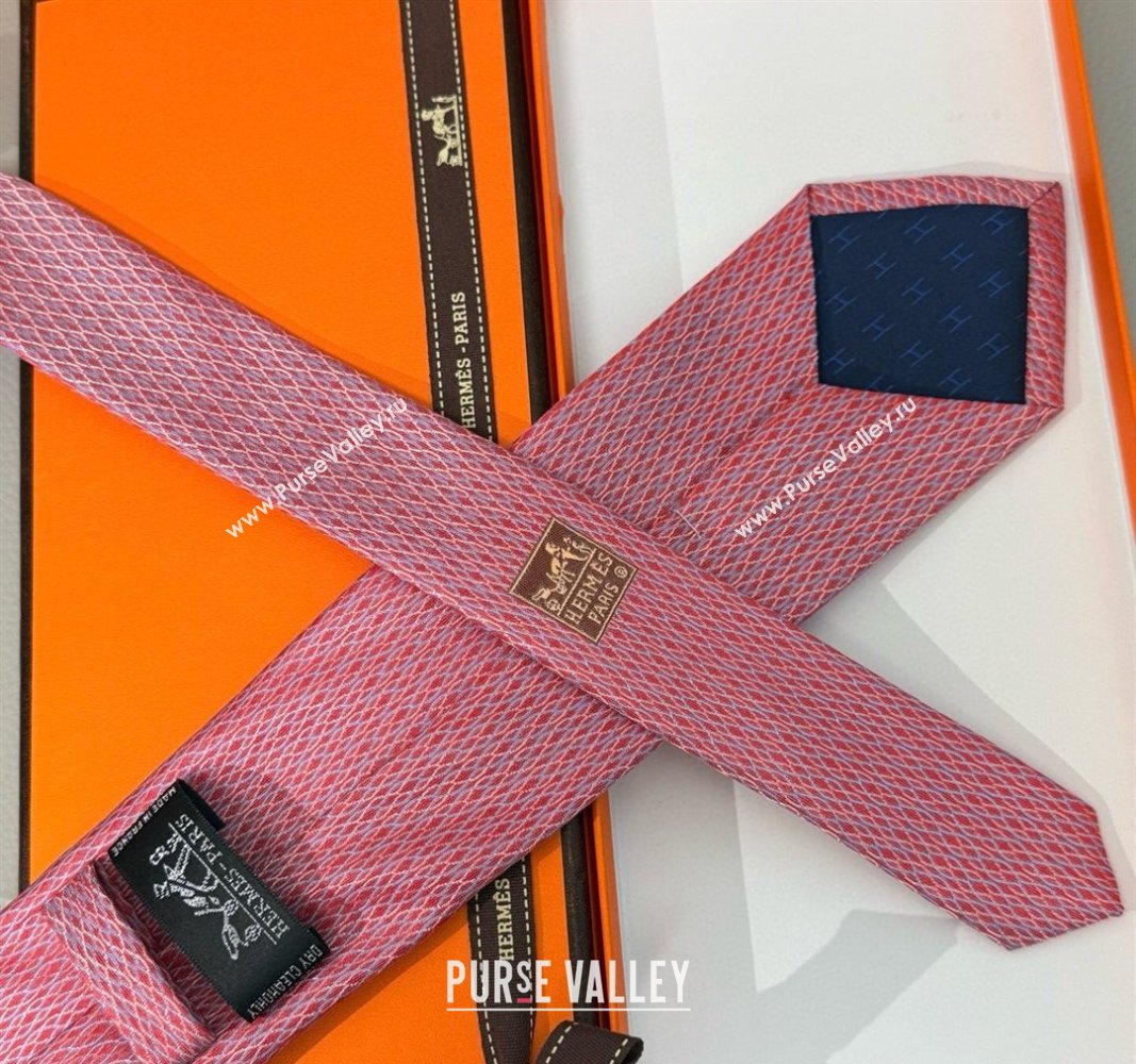 Hermes 7 Infini Mesh Silk Tie Red 2025 H051303 (XMN-250513012)