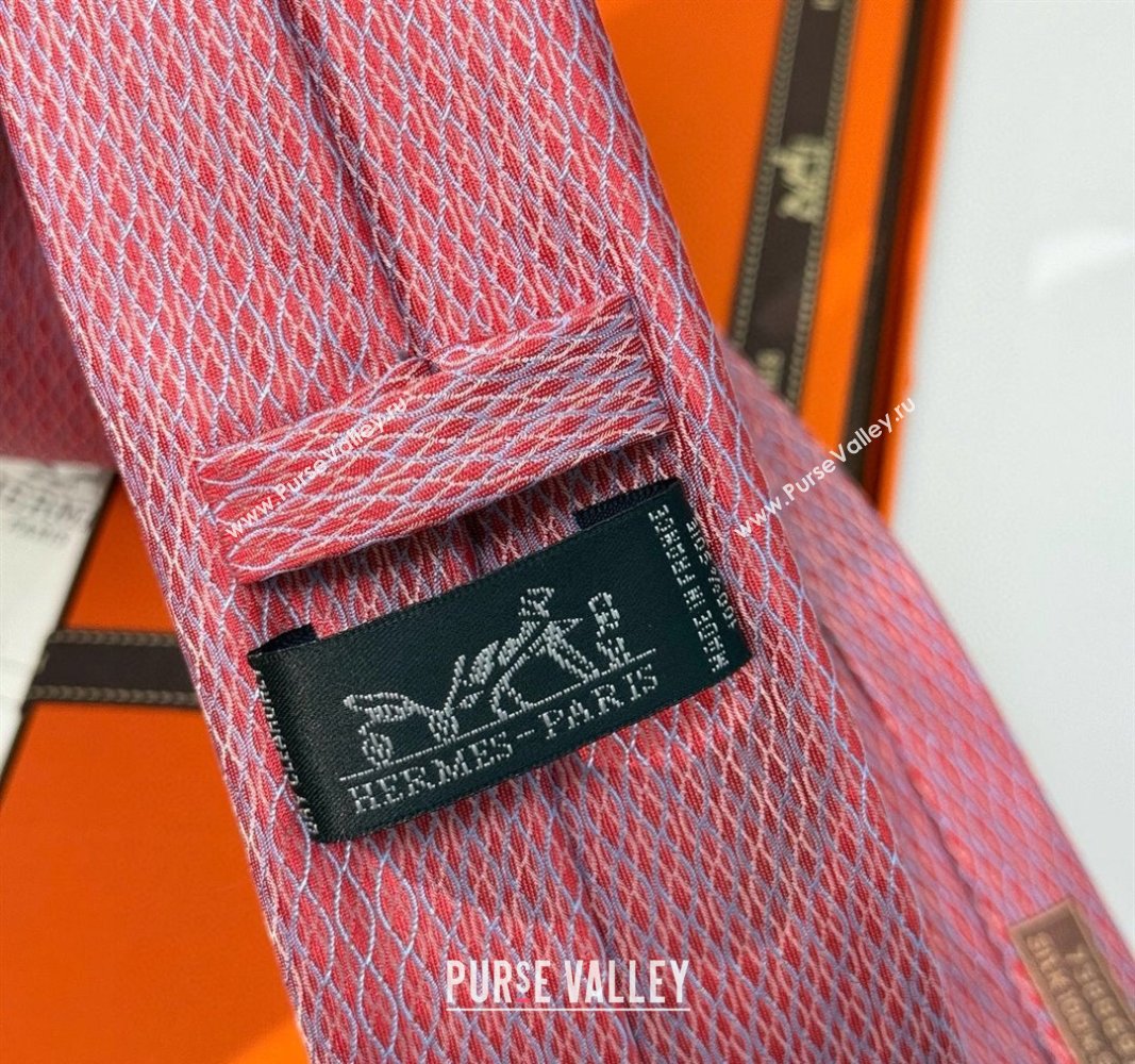 Hermes 7 Infini Mesh Silk Tie Red 2025 H051303 (XMN-250513012)