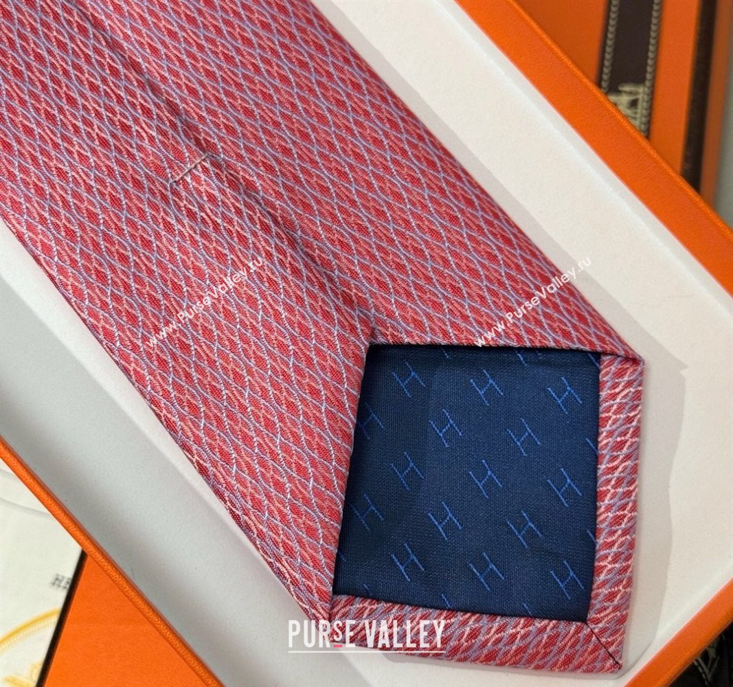 Hermes 7 Infini Mesh Silk Tie Red 2025 H051303 (XMN-250513012)