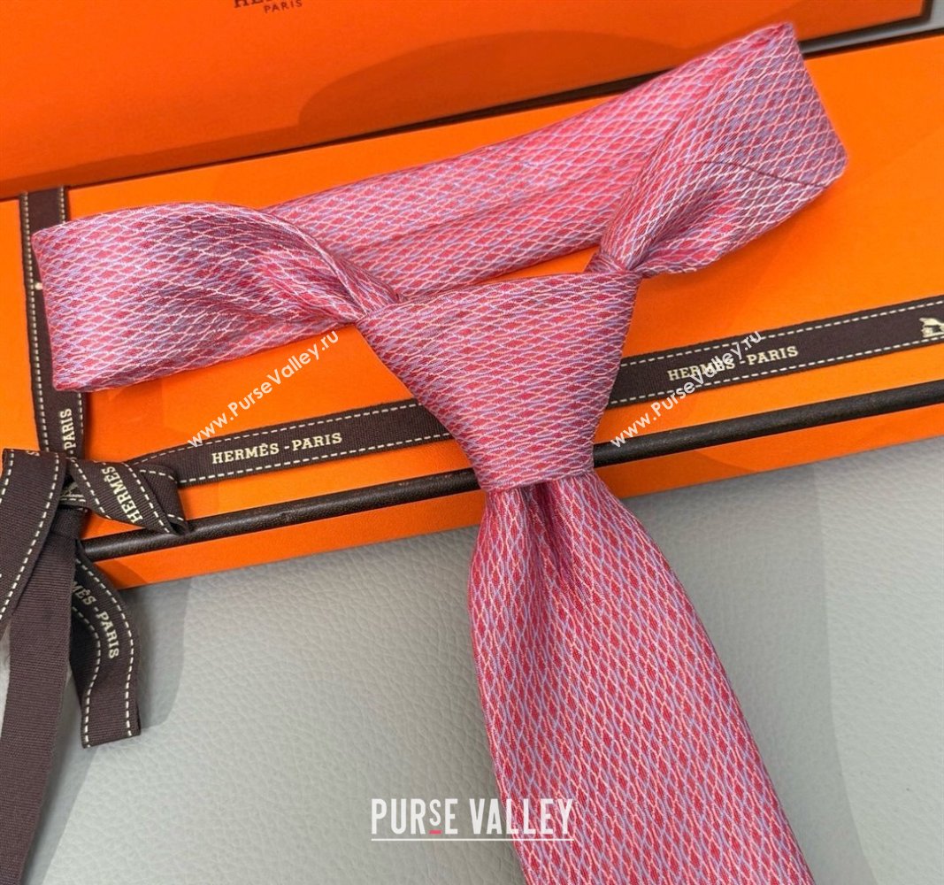 Hermes 7 Infini Mesh Silk Tie Red 2025 H051303 (XMN-250513012)