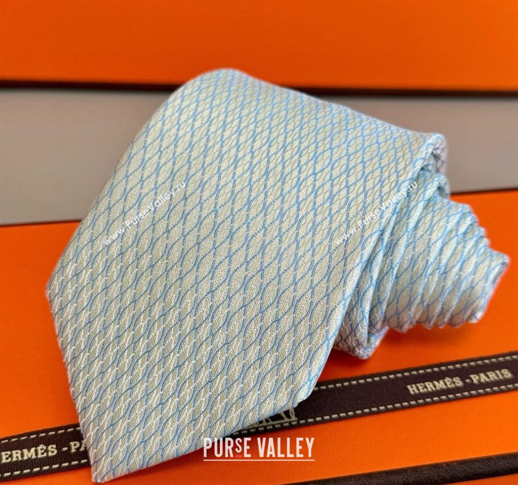 Hermes 7 Infini Mesh Silk Tie White 2025 H051303 (XMN-250513013)