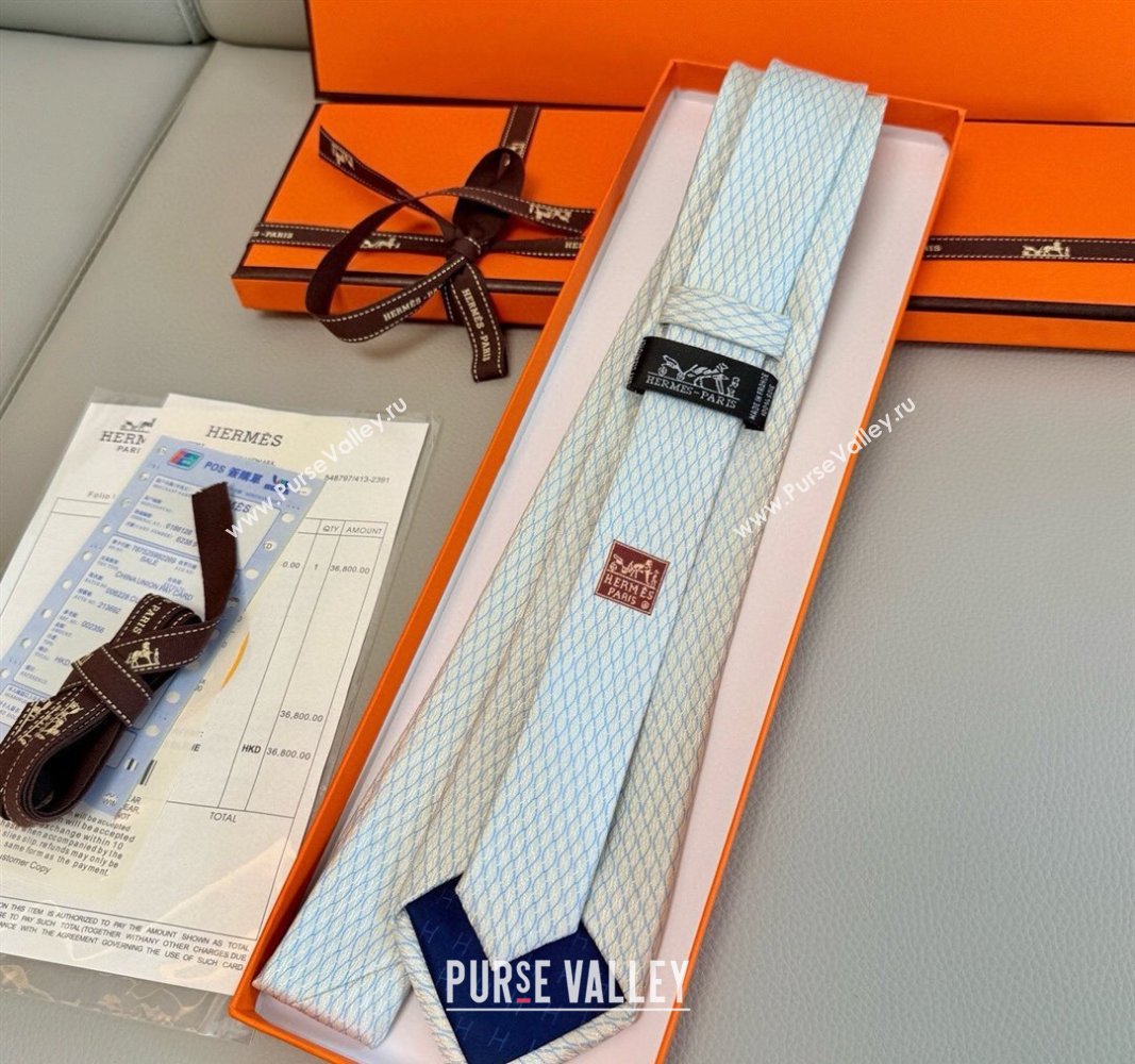 Hermes 7 Infini Mesh Silk Tie White 2025 H051303 (XMN-250513013)