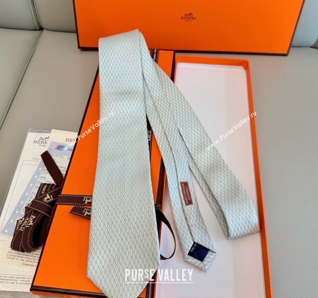 Hermes 7 Infini Mesh Silk Tie White 2025 H051303 (XMN-250513013)
