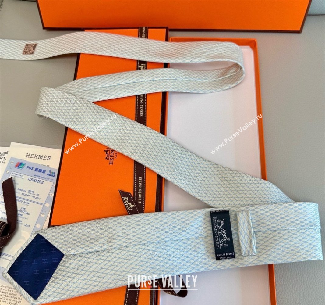 Hermes 7 Infini Mesh Silk Tie White 2025 H051303 (XMN-250513013)