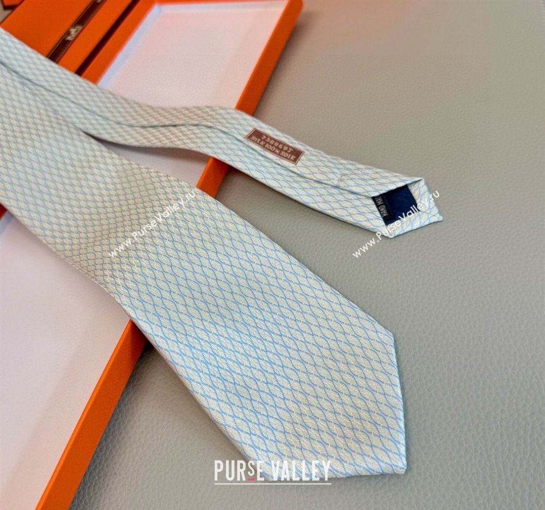 Hermes 7 Infini Mesh Silk Tie White 2025 H051303 (XMN-250513013)