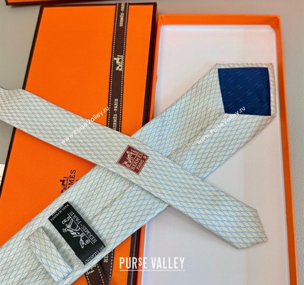 Hermes 7 Infini Mesh Silk Tie White 2025 H051303 (XMN-250513013)