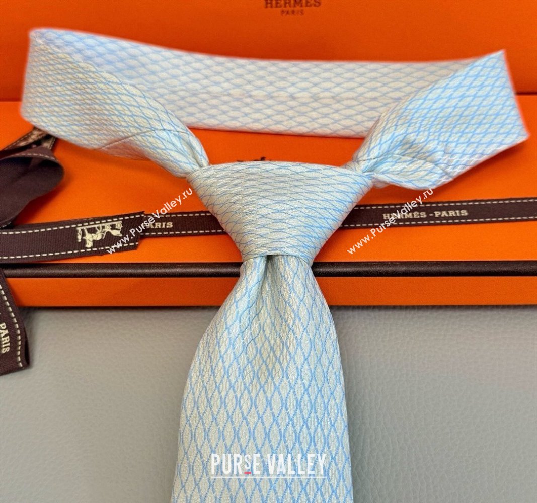 Hermes 7 Infini Mesh Silk Tie White 2025 H051303 (XMN-250513013)