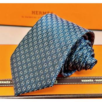 Hermes 7 H au Maillon Silk Tie Blue 2025 H051304 (XMN-250513015)