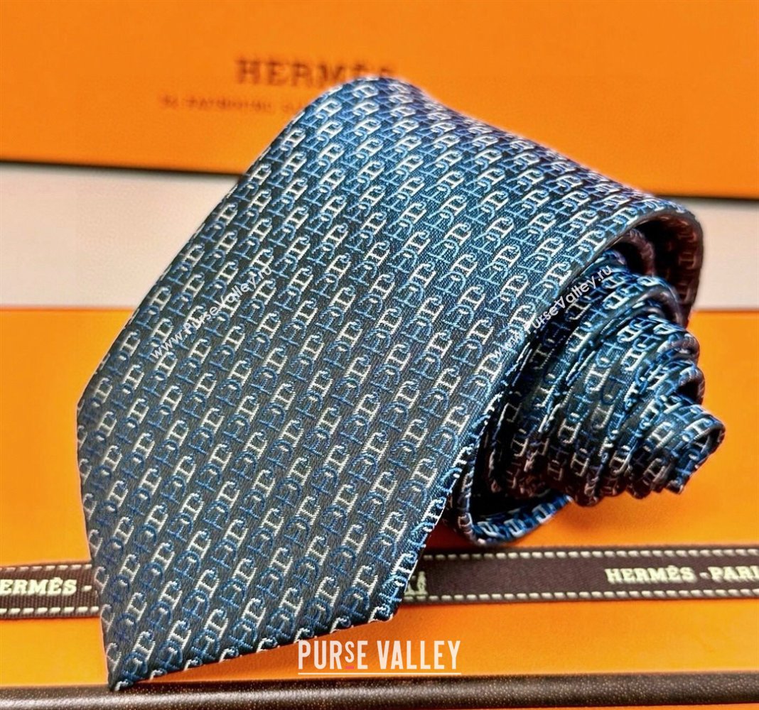 Hermes 7 H au Maillon Silk Tie Blue 2025 H051304 (XMN-250513015)