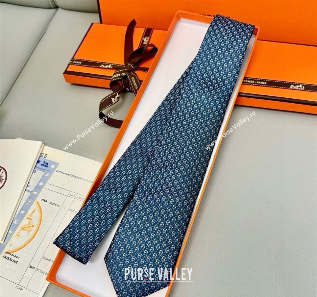 Hermes 7 H au Maillon Silk Tie Blue 2025 H051304 (XMN-250513015)