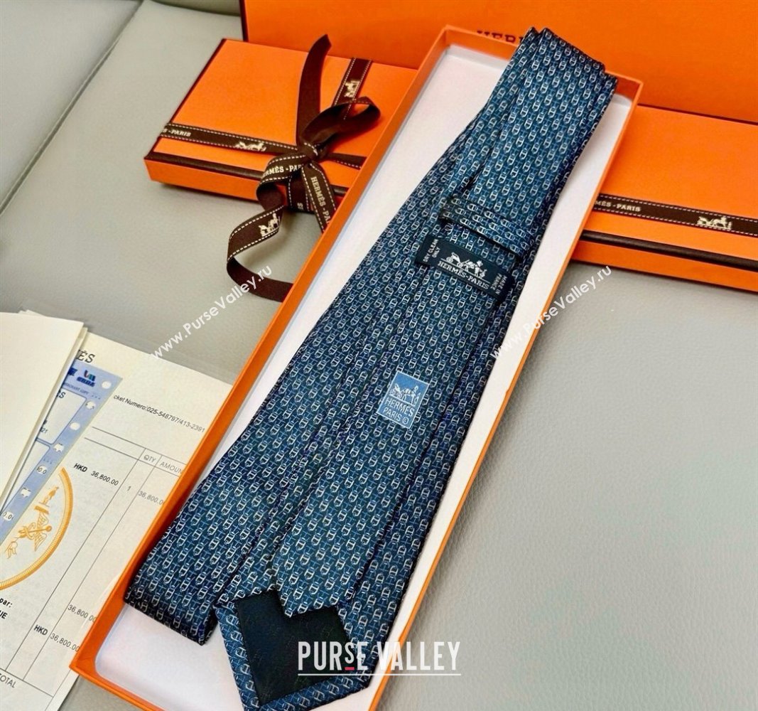 Hermes 7 H au Maillon Silk Tie Blue 2025 H051304 (XMN-250513015)