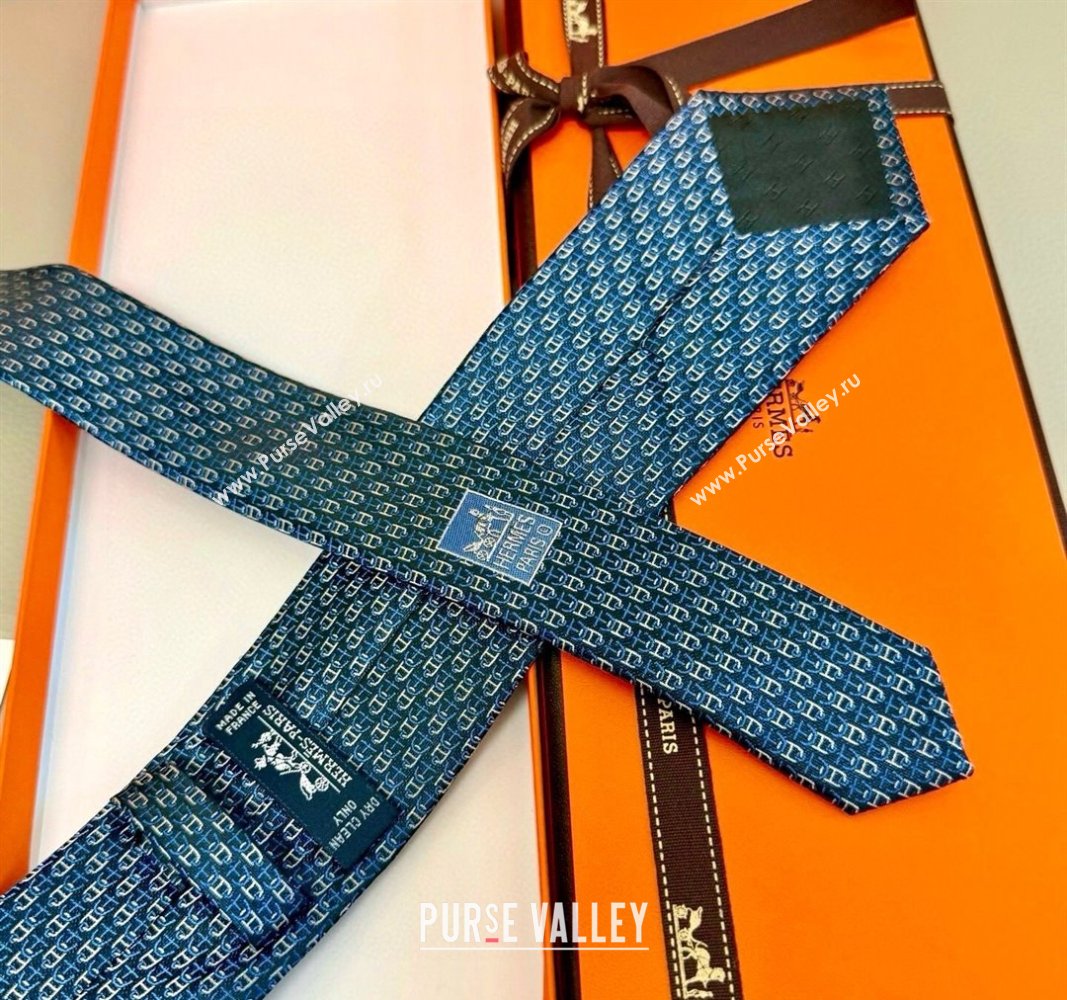 Hermes 7 H au Maillon Silk Tie Blue 2025 H051304 (XMN-250513015)