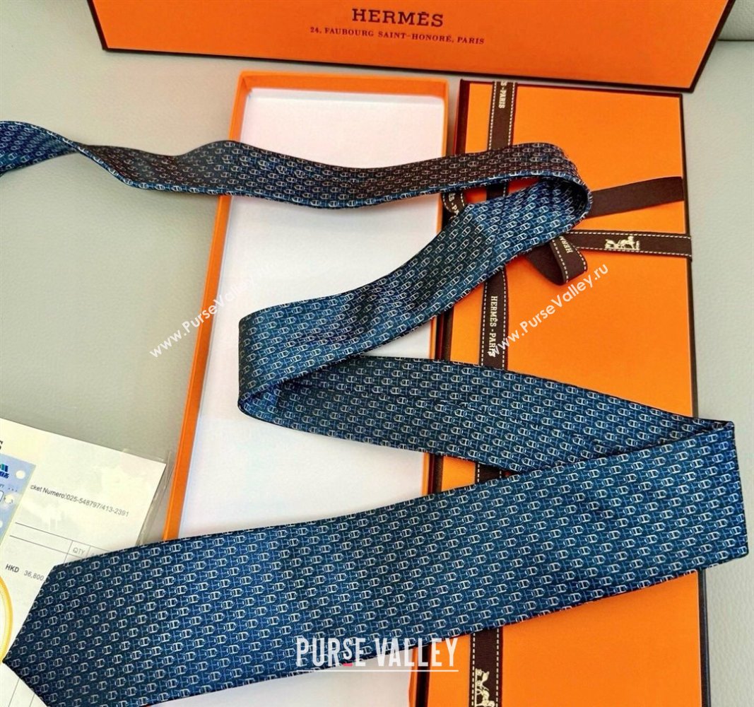 Hermes 7 H au Maillon Silk Tie Blue 2025 H051304 (XMN-250513015)