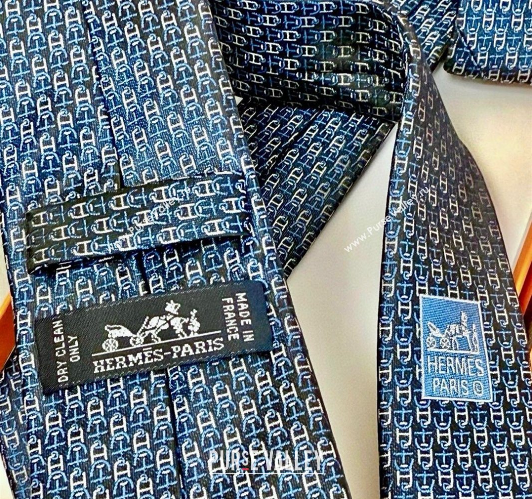 Hermes 7 H au Maillon Silk Tie Blue 2025 H051304 (XMN-250513015)