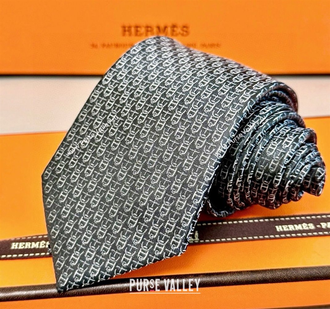 Hermes 7 H au Maillon Silk Tie Grey 2025 H051304 (XMN-250513018)