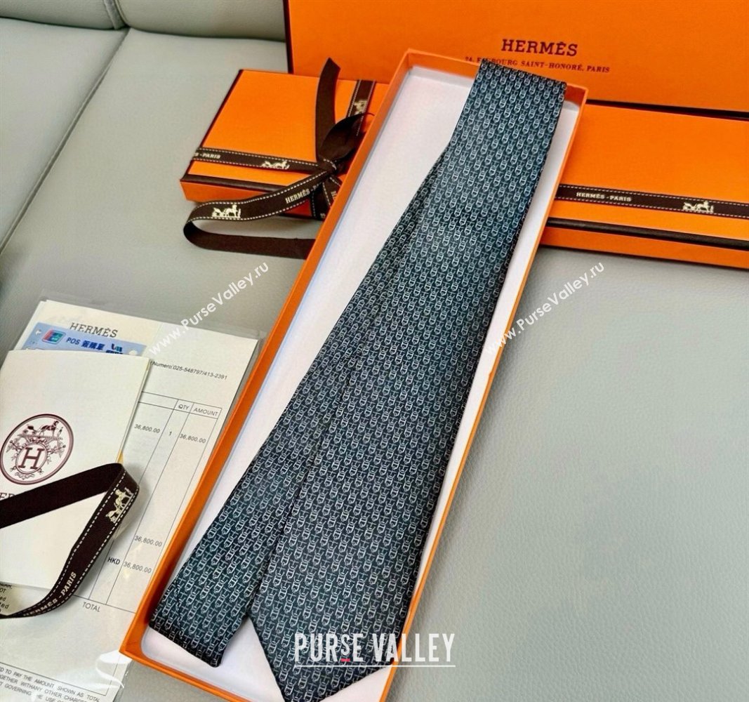 Hermes 7 H au Maillon Silk Tie Grey 2025 H051304 (XMN-250513018)