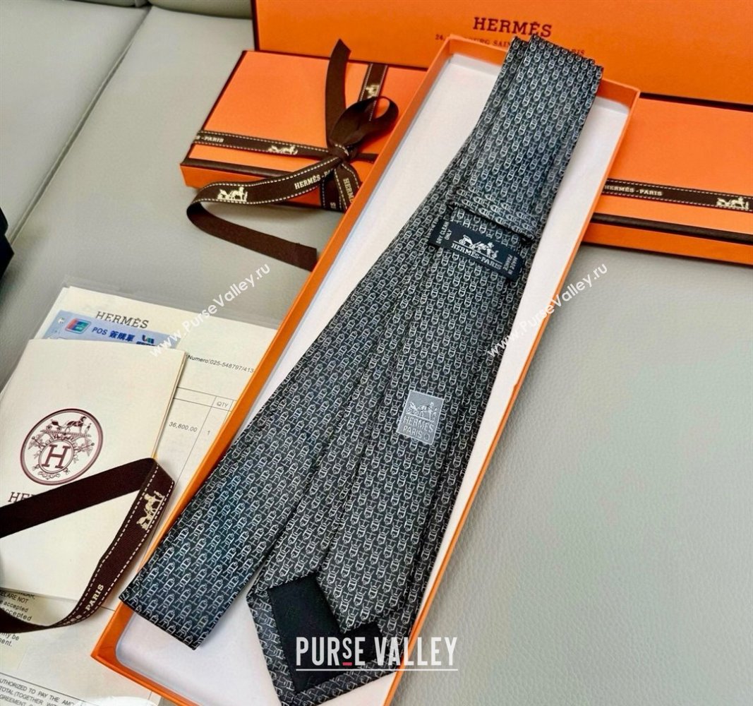 Hermes 7 H au Maillon Silk Tie Grey 2025 H051304 (XMN-250513018)