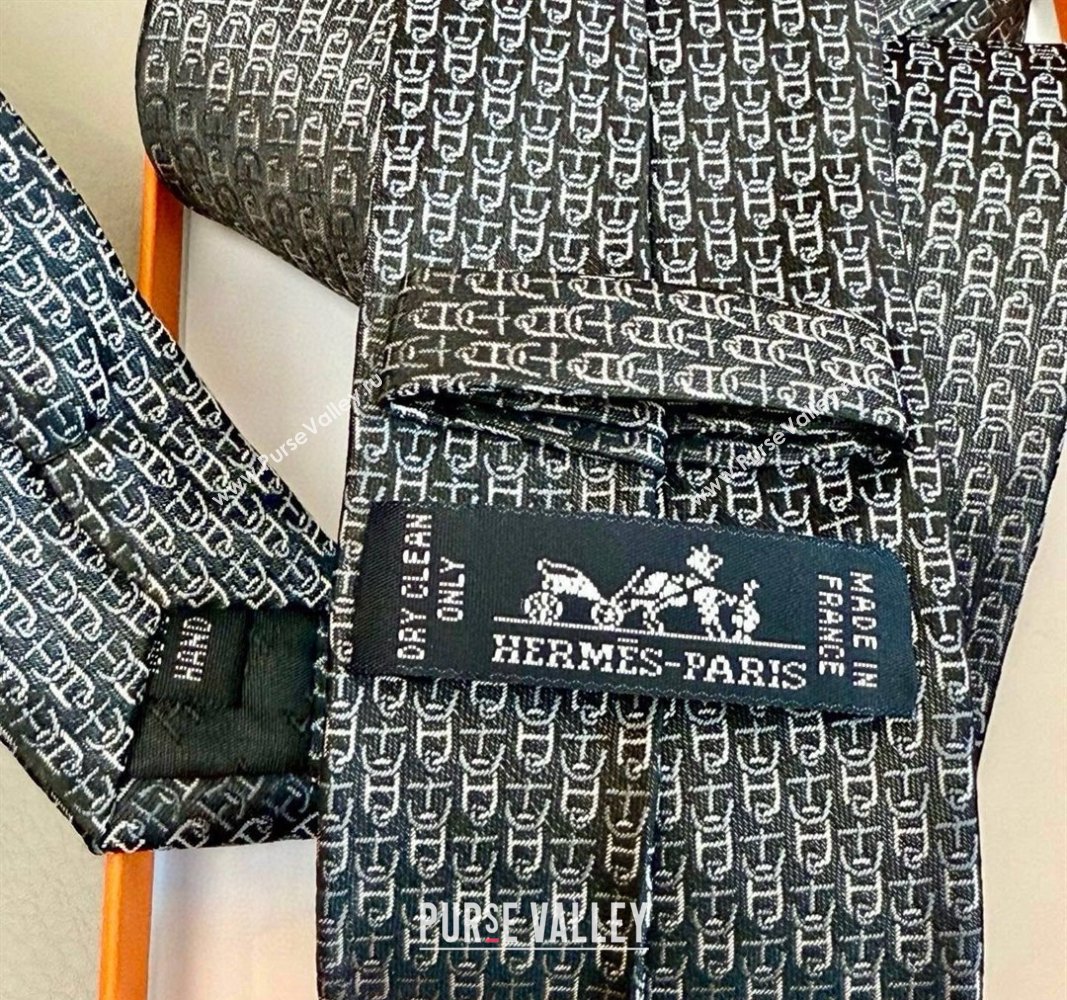 Hermes 7 H au Maillon Silk Tie Grey 2025 H051304 (XMN-250513018)