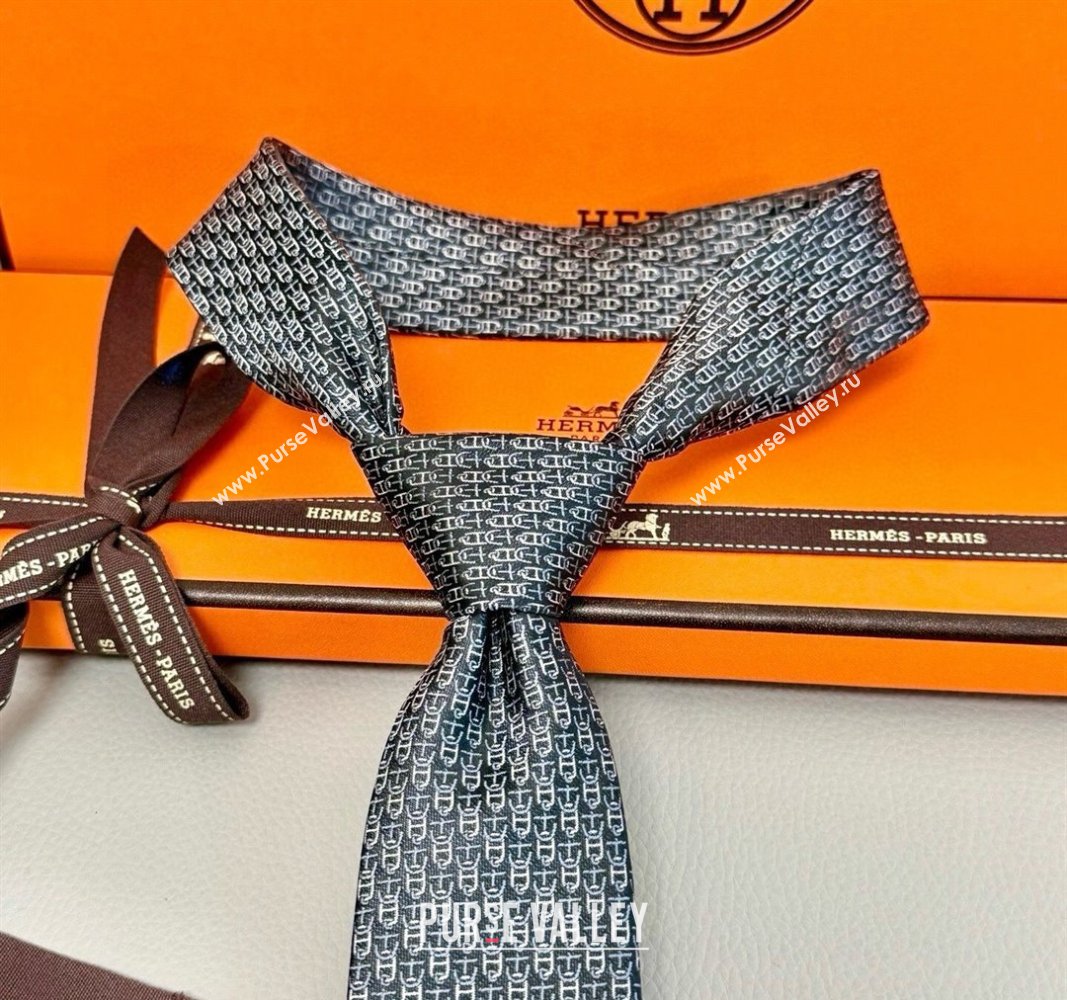 Hermes 7 H au Maillon Silk Tie Grey 2025 H051304 (XMN-250513018)