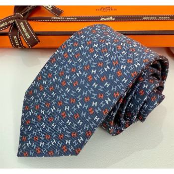 Hermes 7 H au Maillon Silk Tie Dark Grey 2025 H051305 (XMN-250513021)