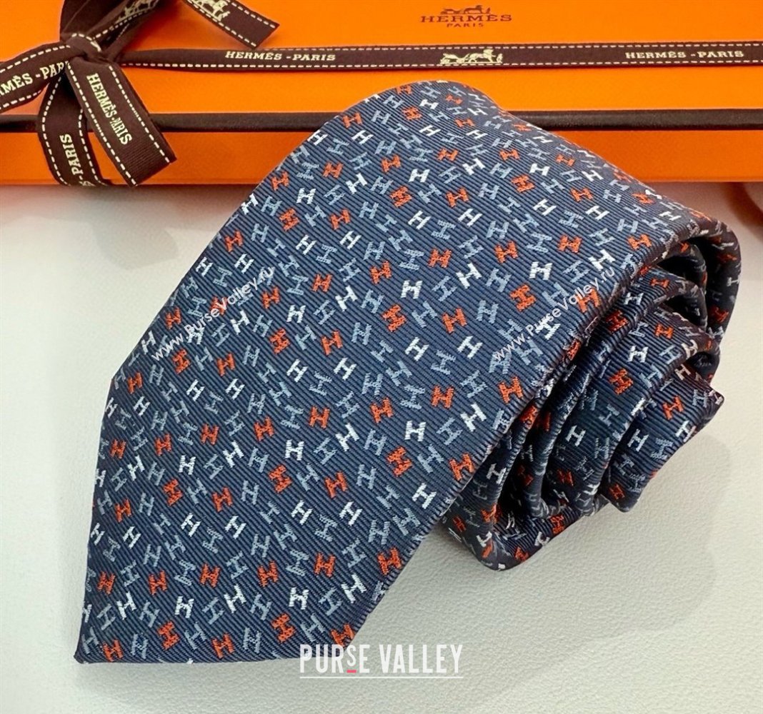 Hermes 7 H au Maillon Silk Tie Dark Grey 2025 H051305 (XMN-250513021)