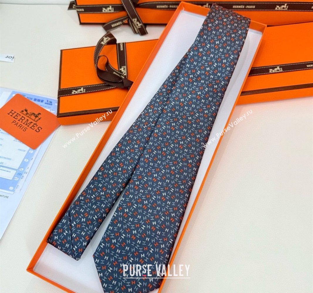 Hermes 7 H au Maillon Silk Tie Dark Grey 2025 H051305 (XMN-250513021)
