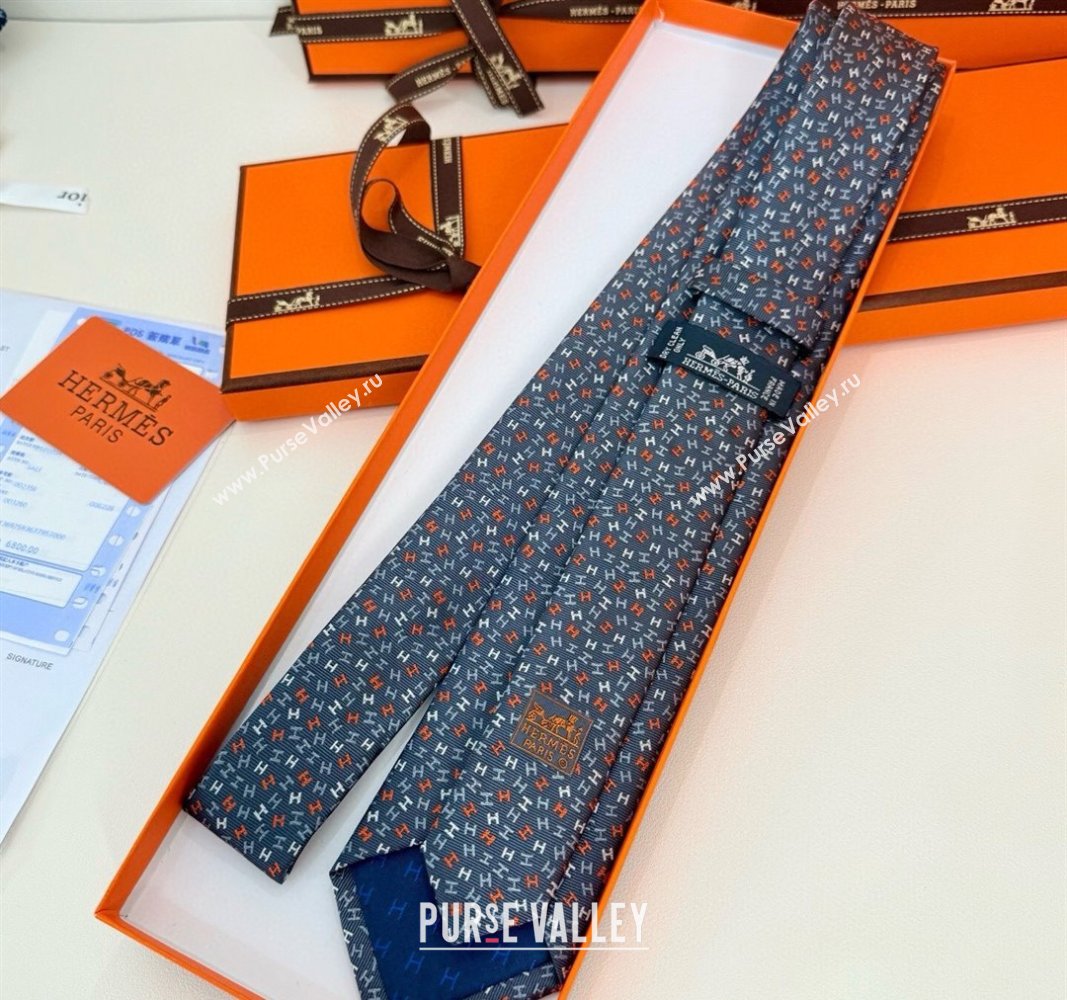 Hermes 7 H au Maillon Silk Tie Dark Grey 2025 H051305 (XMN-250513021)