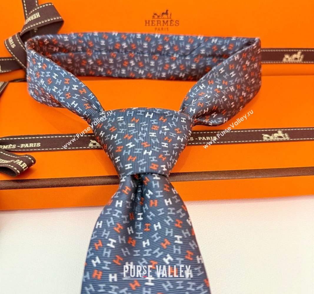 Hermes 7 H au Maillon Silk Tie Dark Grey 2025 H051305 (XMN-250513021)
