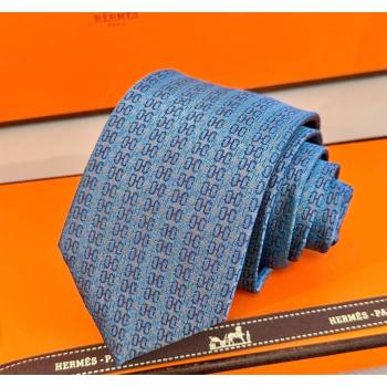 Hermes H Jacquard Silk Tie Light Blue 2025 H051302 (XMN-250513006)
