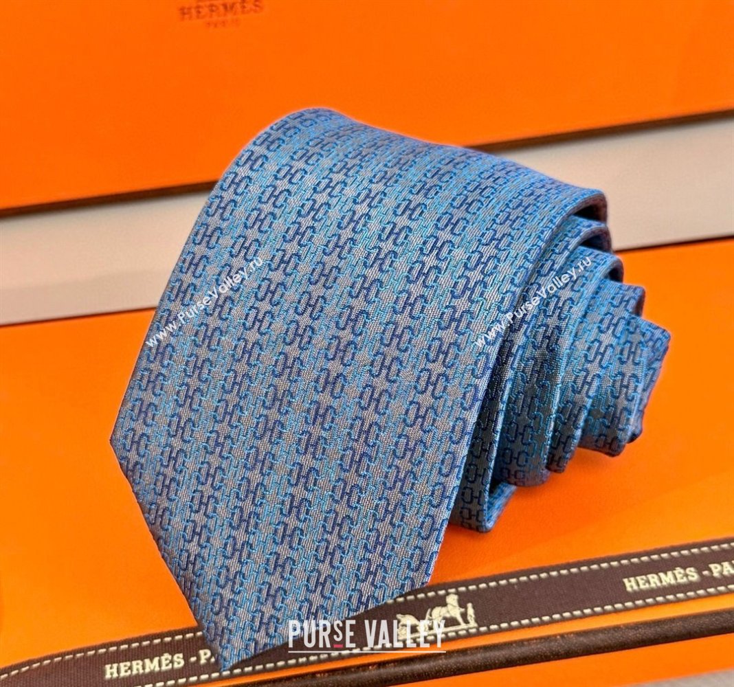 Hermes H Jacquard Silk Tie Light Blue 2025 H051302 (XMN-250513006)