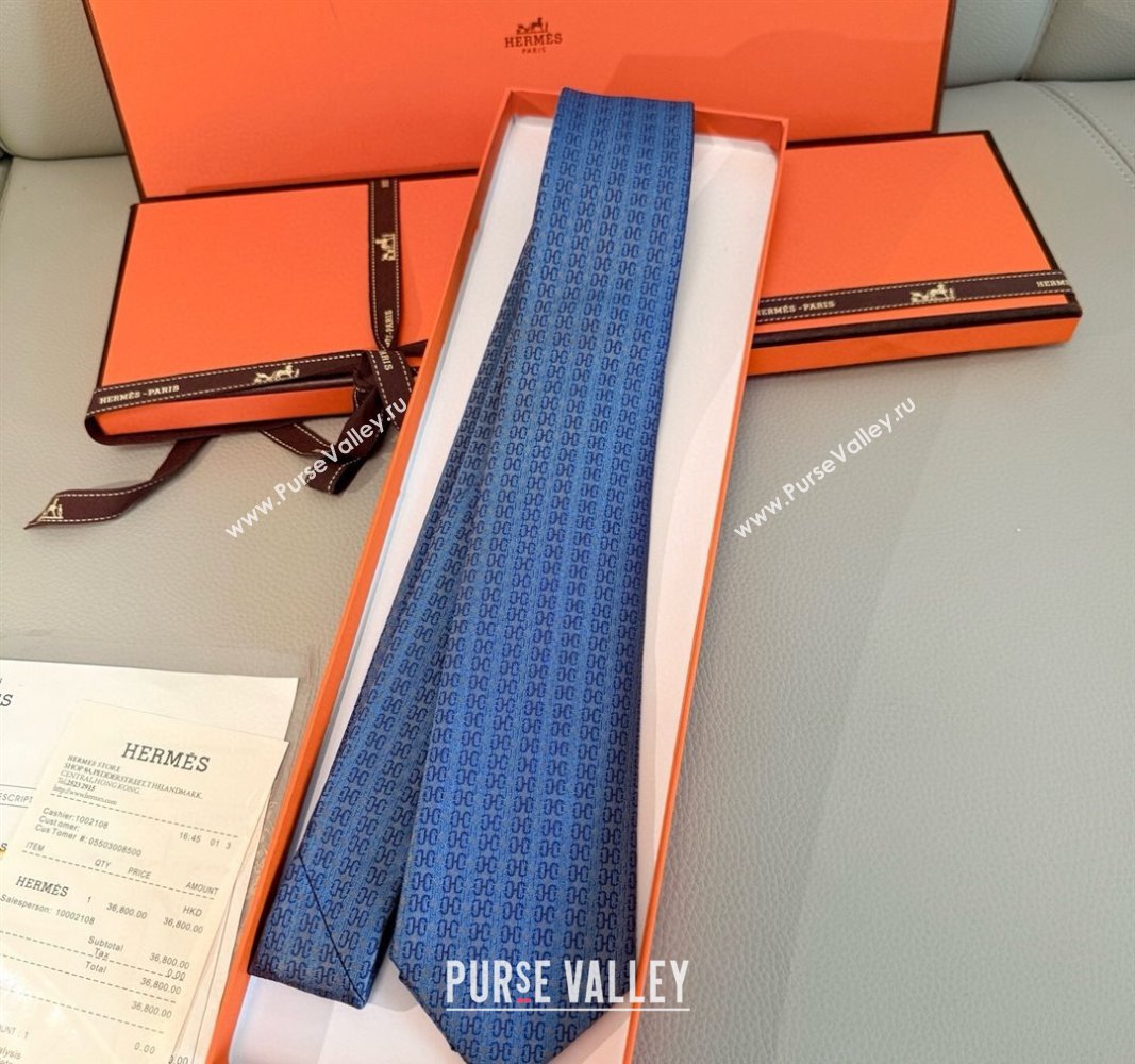 Hermes H Jacquard Silk Tie Light Blue 2025 H051302 (XMN-250513006)