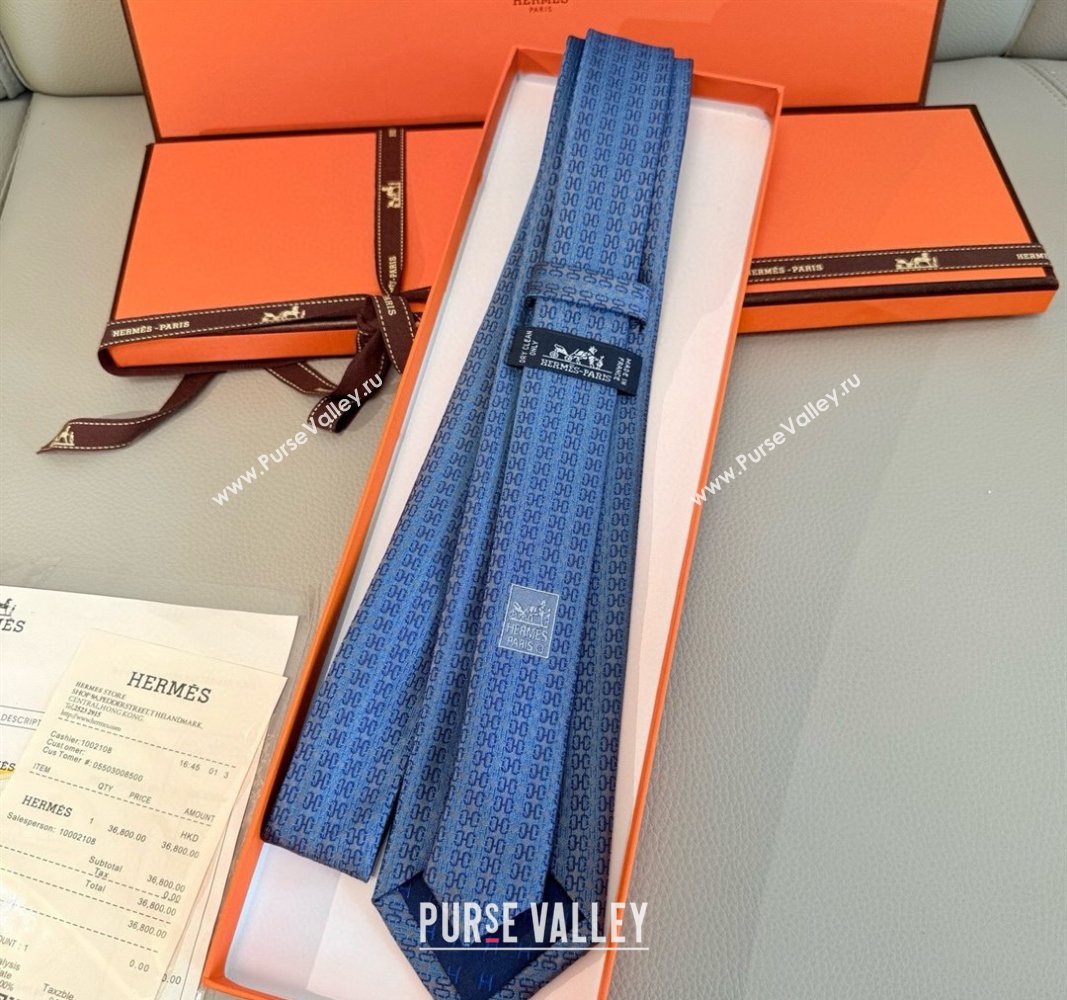 Hermes H Jacquard Silk Tie Light Blue 2025 H051302 (XMN-250513006)
