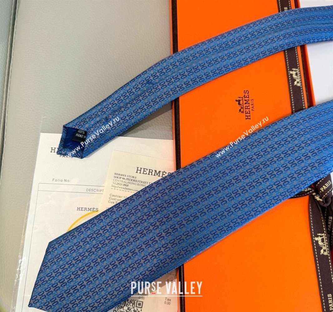 Hermes H Jacquard Silk Tie Light Blue 2025 H051302 (XMN-250513006)