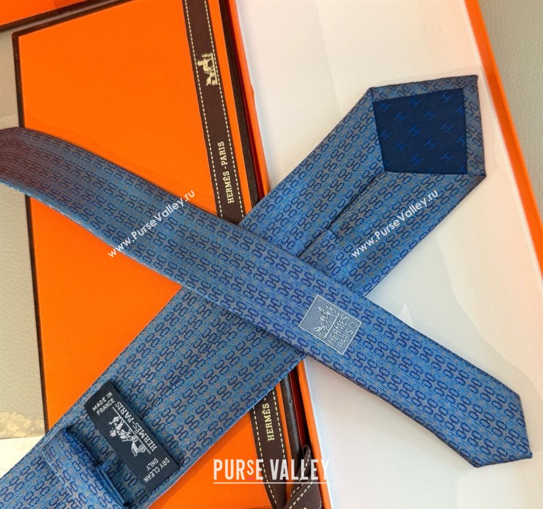 Hermes H Jacquard Silk Tie Light Blue 2025 H051302 (XMN-250513006)
