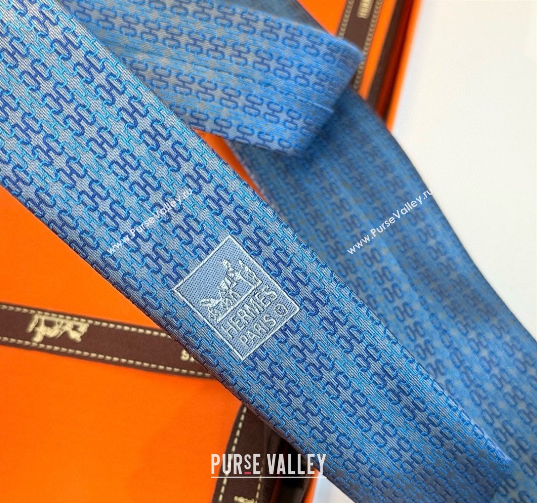 Hermes H Jacquard Silk Tie Light Blue 2025 H051302 (XMN-250513006)