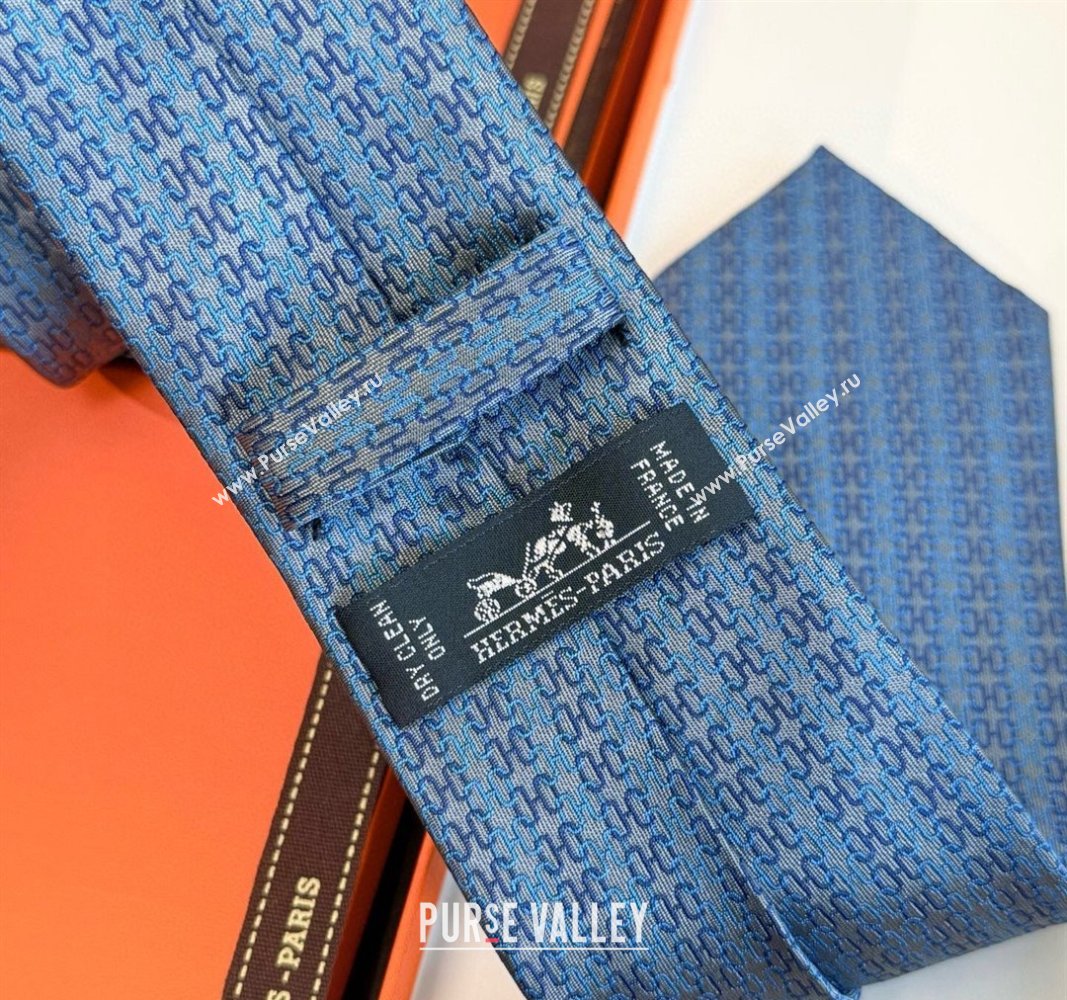 Hermes H Jacquard Silk Tie Light Blue 2025 H051302 (XMN-250513006)