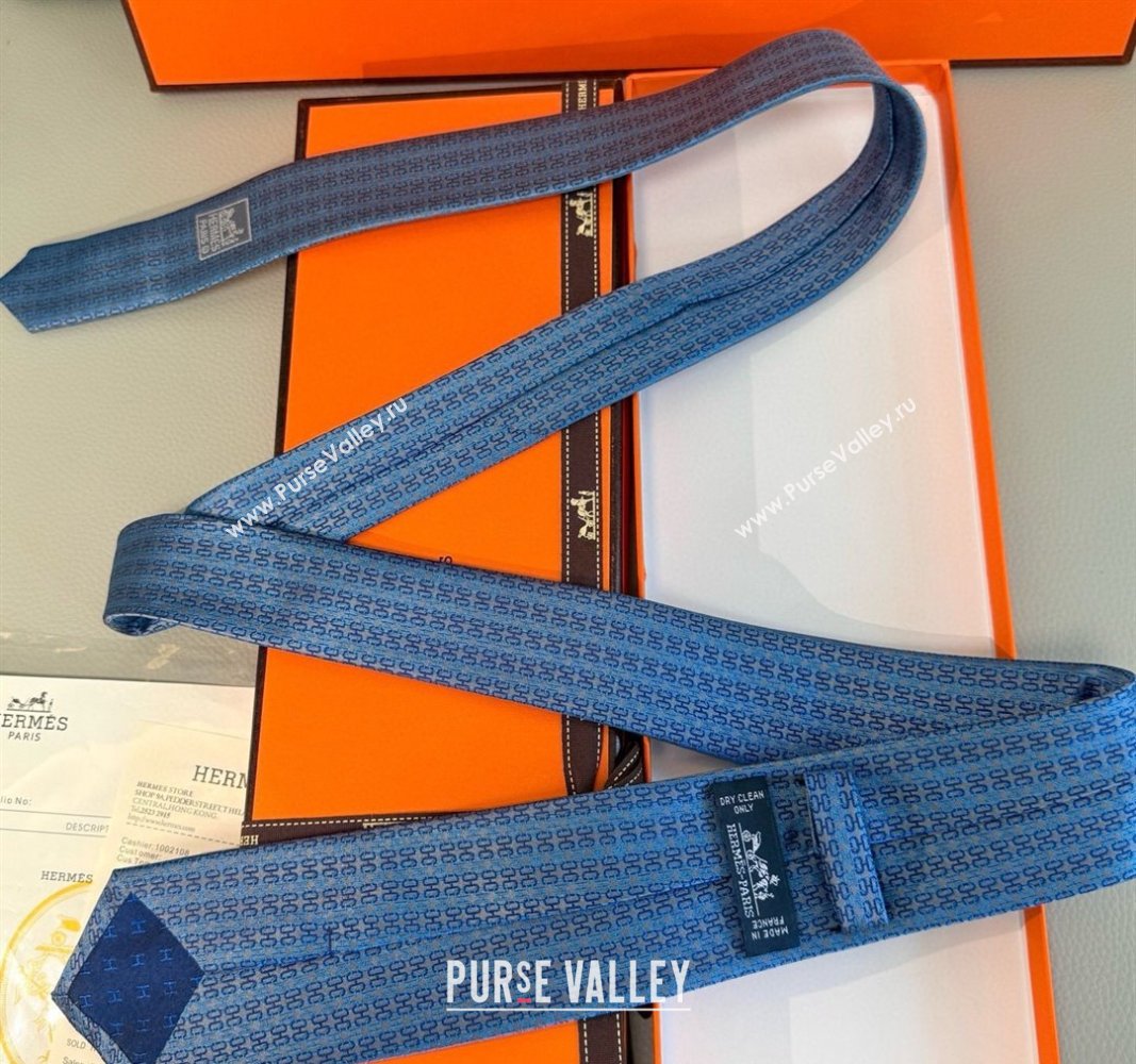 Hermes H Jacquard Silk Tie Light Blue 2025 H051302 (XMN-250513006)